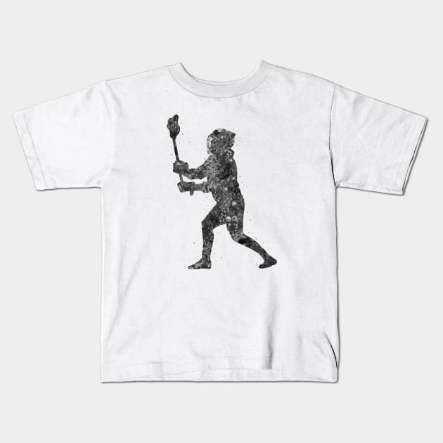 Lacrosse player black and white Kids T-Shirt by Yahya Art